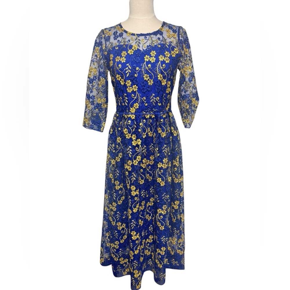 This embroidered, fully lined dress lace